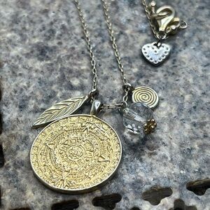 Stella & Dot 18” Gold Vermeil 925 Chain Necklace Mayan Calendar Inspired Pendant